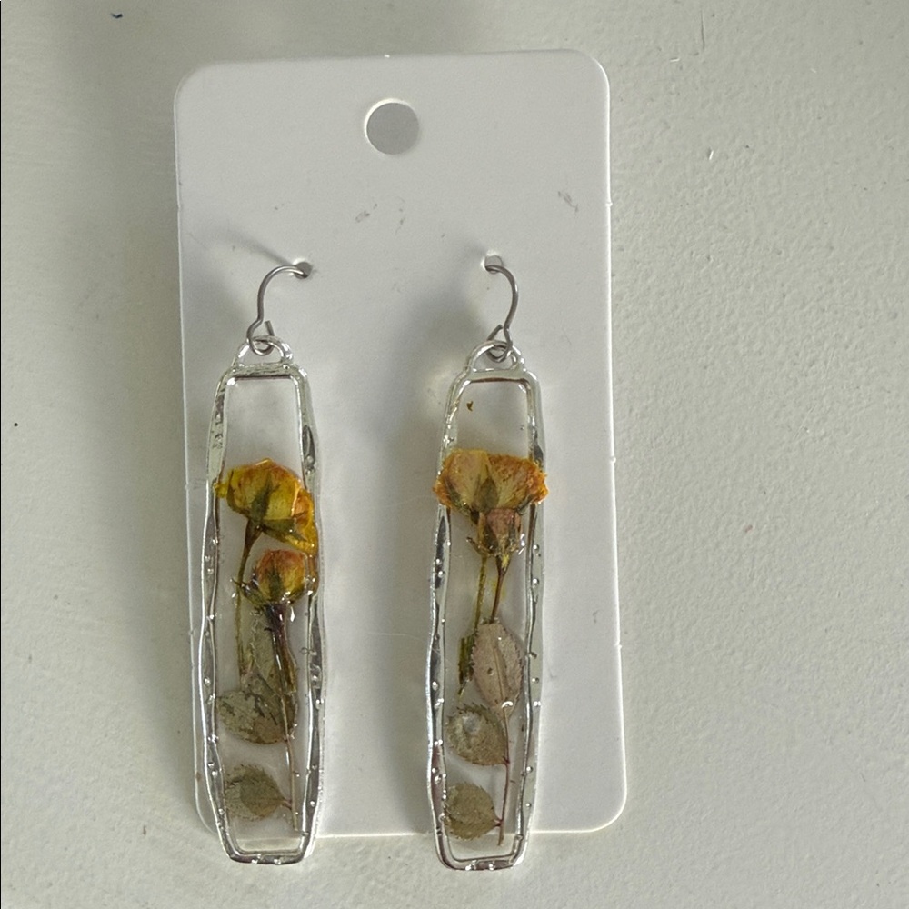 Silver and Gold Botanical Drop Earrings